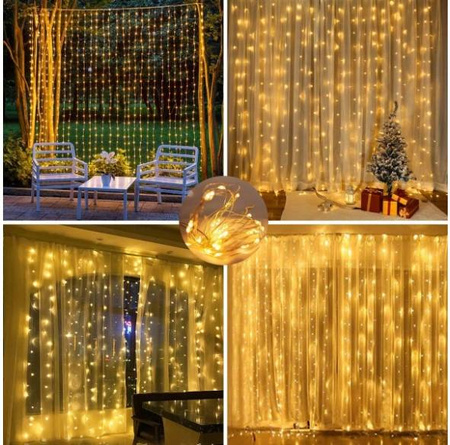 KURTYNA ŚWIETLNA CIEPŁY 200 LED USB 2x3M + PILOT