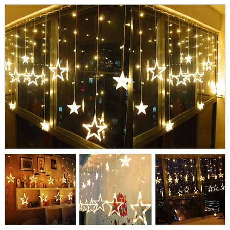 DECORLIGHT™ KURTYNA GWIAZDKI LED 3M BARWA CIEPŁA + ZIMNY FLASH ZEWNĘTRZNE I WEWNĘTRZNE