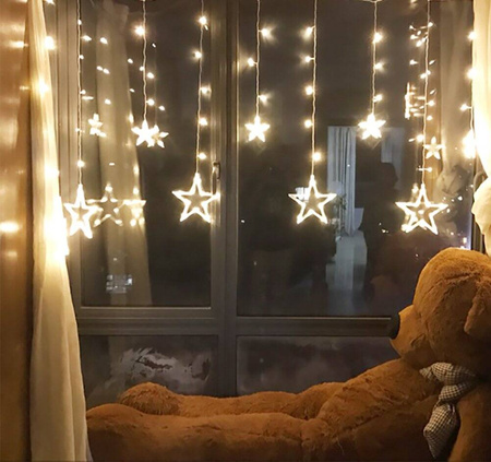 DECORLIGHT™ KURTYNA GWIAZDKI LED 3M BARWA CIEPŁA + ZIMNY FLASH ZEWNĘTRZNE I WEWNĘTRZNE