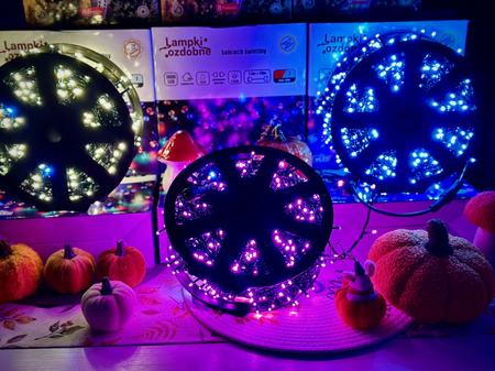 DECORLIGHT™ LAMPKI CHOINKOWE RÓŻOWE + biały zimny flash - iskra SZPULA 1000 LED ZEWNĘTRZNE HERMETYCZNE EFEKTY+FLASH