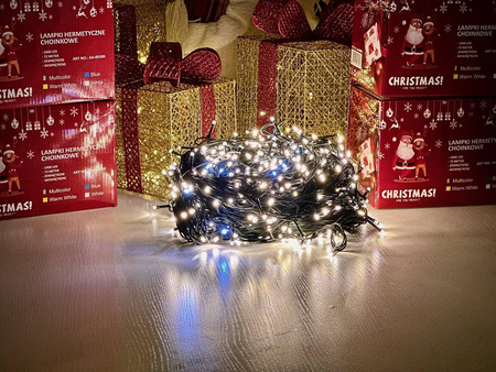 DECORLIGHT™ LAMPKI CHOINKOWE BIAŁY CIEPŁY 200 LED ZEWNĘTRZNE HERMETYCZNE EFEKTY FLASH