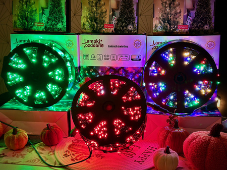 DECORLIGHT™ LAMPKI CHOINKOWE CZERWONE + biały zimny flash - iskra SZPULA 1000 LED ZEWNĘTRZNE HERMETYCZNE EFEKTY+FLASH