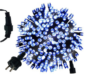 Lampki Choinkowe 200LED WEW/ZEWNĘTRZNE GRUBA WTYCZKA NIEBIESKIE + FLESH