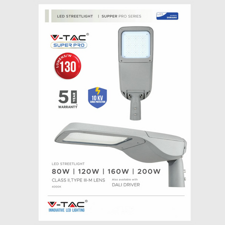 Oprawa Uliczna LED V-TAC SAMSUNG CHIP 80W 302Z+ Class II Type 3M 0-10V VT-80ST 4000K 10400lm 5 Lat Gwarancji