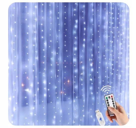 KURTYNA ŚWIETLNA ZIMNY 200 LED USB 2x3M + PILOT