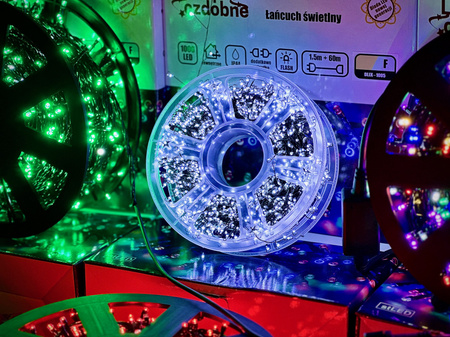 DECORLIGHT™LAMPKI CHOINKOWE BIAŁY ZIMNY NA DRUCIKU 3000LED 60M