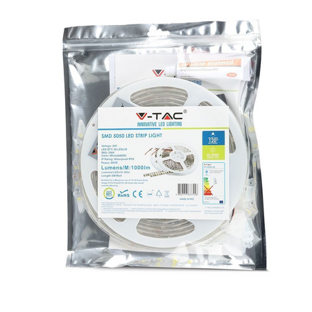 Taśma LED V-TAC SMD5050 300LED 24V IP65 RĘKAW VT-5050 6400K 500lm