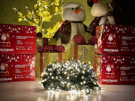 DECORLIGHT™ LAMPKI CHOINKOWE BIAŁY CIEPŁY 200 LED ZEWNĘTRZNE HERMETYCZNE EFEKTY FLASH