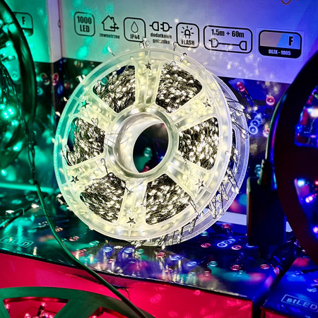 DECORLIGHT™LAMPKI CHOINKOWE BIAŁY CIEPŁY NA DRUCIKU 3000LED 60M