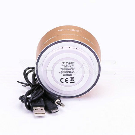 Przenośny Metalowy Głośnik Bluetooth Micro SD Mikrofon 400mah Złoty V-TAC VT-6133
