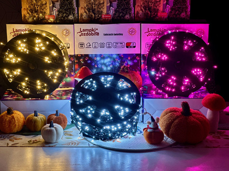 DECORLIGHT™ LAMPKI CHOINKOWE BIAŁY ZIMNY SZPULA 1000 LED ZEWNĘTRZNE HERMETYCZNE EFEKTY FLASH