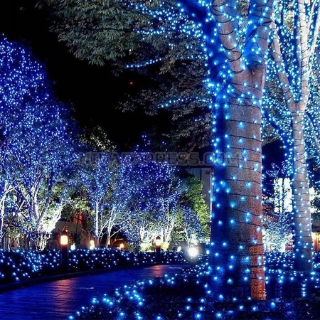 Lampki Choinkowe 200LED WEW/ZEWNĘTRZNE GRUBA WTYCZKA NIEBIESKIE + FLESH