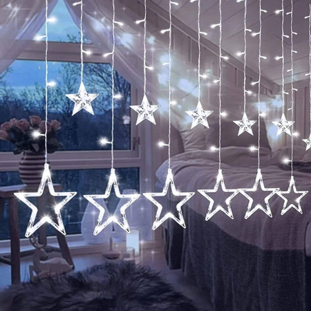 DECORLIGHT™ KURTYNA GWIAZDKI LED 3M BARWA BIAŁY ZIMNY+ NIEBIESKI FLASH ZEWNĘTRZNE I WEWNĘTRZNE