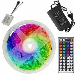 TAŚMA LED SMD WODOODPORNA 5M RGB KOLOROWA PILOT