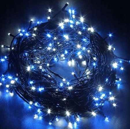 Lampki Choinkowe 200LED WEW/ZEWNĘTRZNE GRUBA WTYCZKA NIEBIESKIE + FLESH