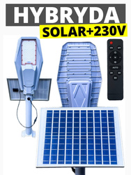 LAMPA ULICZNA HYBRYDA SOLAR 300W NEW DESING ZASILANIE SOLARNE + 230V 
