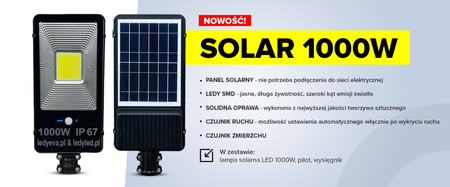 LAMPA ULICZNA SOLARNA 1200W+PILOT+WYSIĘGNIK+CZUJNIK RUCHU I CZUJNIK ZMIERZCZU