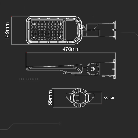 Oprawa Uliczna LED V-TAC SAMSUNG CHIP z adaptorem i czujnikiem światła 50W 120Lm/W VT-59ST-S 6500K 5000lm 5 Lat Gwarancji